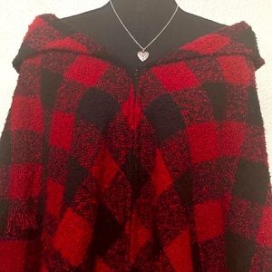 Red Buffalo Flannel, Zipper, Hooded Poncho
